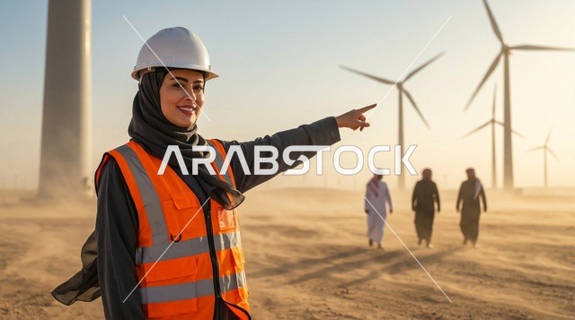 مهندسة سعودية في حقل توربينات طاقة الرياح بالصحراء
