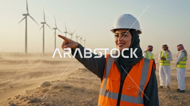 مهندسة سعودية في حقل توربينات طاقة الرياح بالصحراء