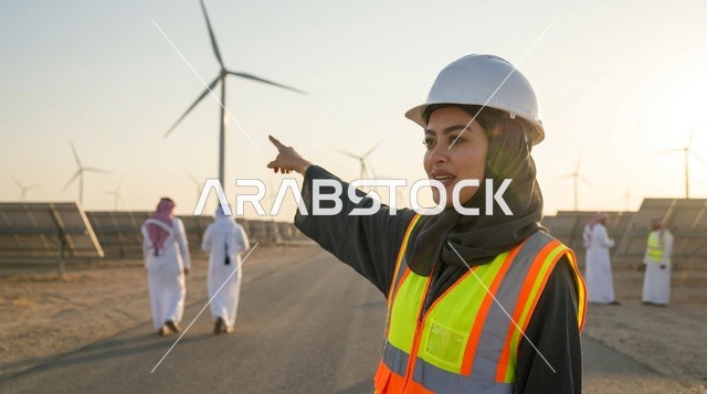 مهندسة سعودية في محطة توليد طاقة الرياح بالصحراء