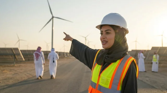 مهندسة سعودية في محطة توليد طاقة الرياح بالصحراء