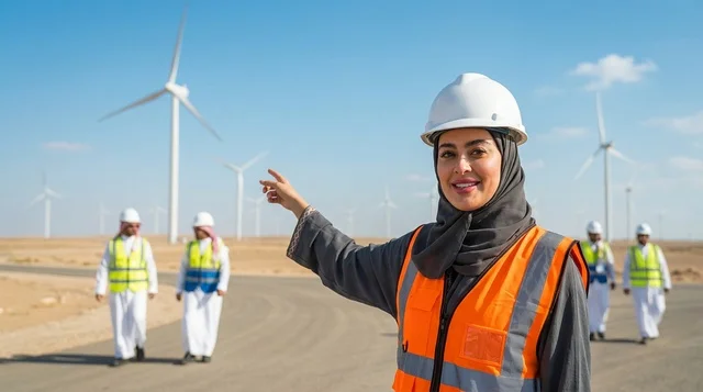مهندسة سعودية في حقل توربينات طاقة الرياح بالصحراء