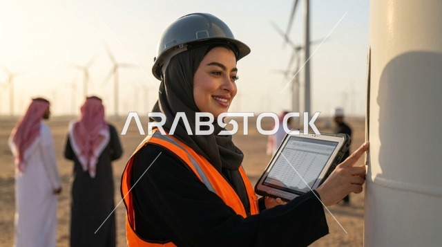 مهندسة سعودية تعمل في محطة توليد طاقة الرياح