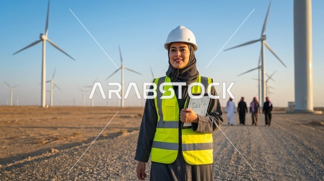 مهندسة سعودية في محطة توليد طاقة الرياح في الصحراء