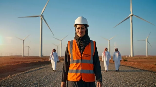 مهندسة سعودية في محطة توليد طاقة الرياح بالصحراء