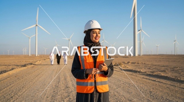 مهندسة سعودية في مشروع محطة طاقة الرياح بالصحراء