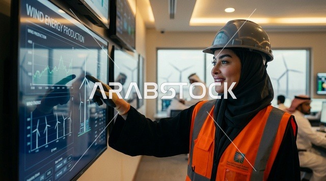 Saudi Female Engineer on Wind Energy Control Screen