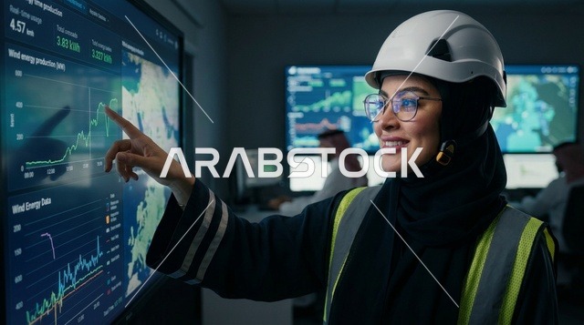 مهندسة سعودية في حقل توربينات طاقة الرياح بالصحراء