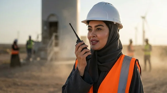مهندسة طاقة رياح سعودية تتحدث باللاسلكي