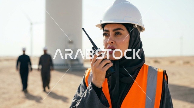 مهندسة سعودية تعمل في موقع توربينات طاقة الرياح
