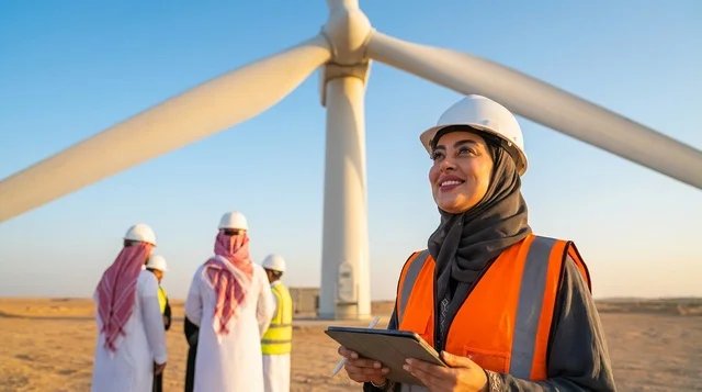 Saudi Female Engineer at Desert Wind Turbine Farm