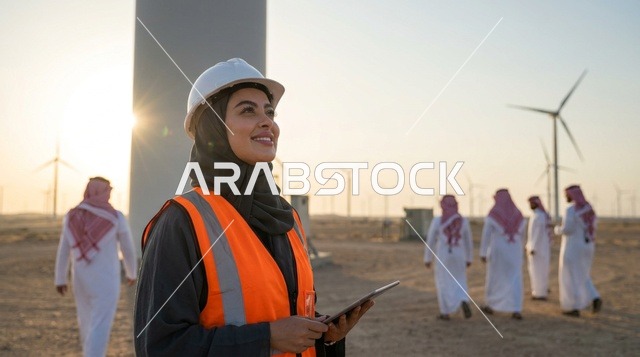 مهندسة سعودية في محطة توليد طاقة الرياح بالصحراء