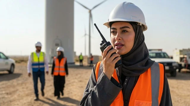 مهندسة سعودية تستخدم اللاسلكي في محطة طاقة الرياح