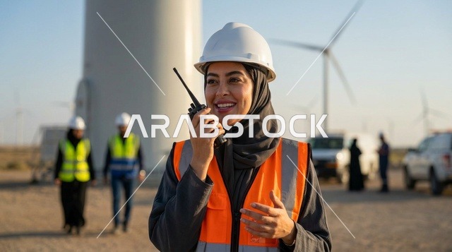Saudi Female Engineer at Wind Turbine Farm