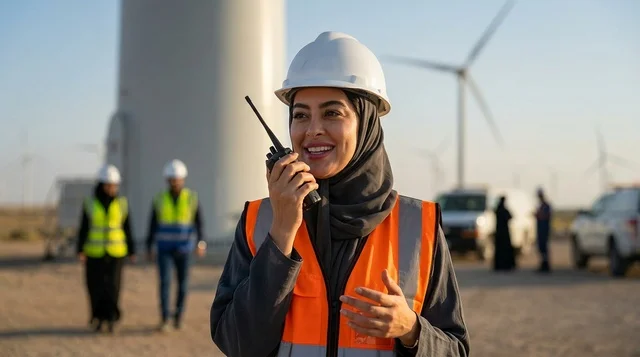 مهندسة سعودية في محطة توربينات طاقة الرياح