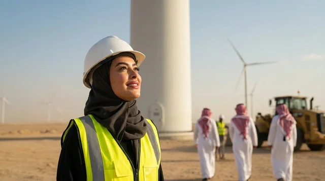 مهندسة سعودية في موقع مشروع طاقة الرياح