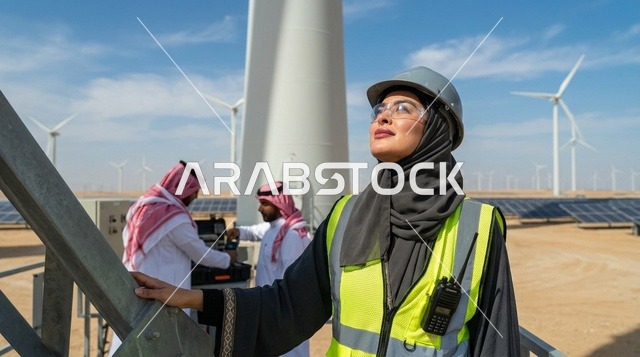Saudi Female Engineer at Desert Wind Farm