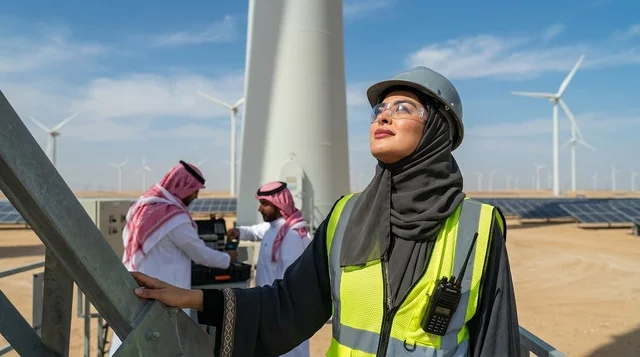 مهندسة سعودية في محطة طاقة متجددة بالصحراء