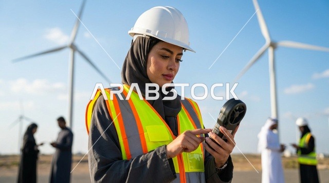 مهندسة سعودية تعمل في محطة طاقة الرياح المتجددة
