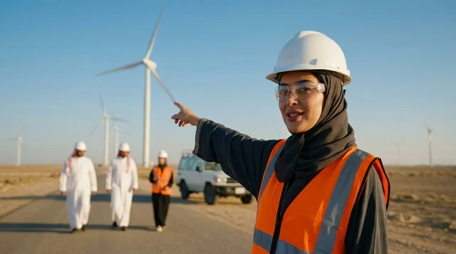 Saudi Female Engineer at Wind Farm Power Station