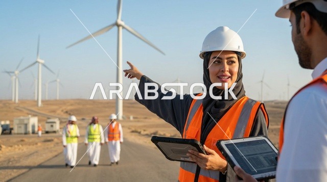 Saudi Female Engineer at Wind Turbine Farm