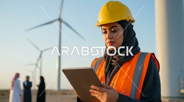 مهندسة سعودية تستخدم جهاز لوحي في محطة طاقة الرياح
