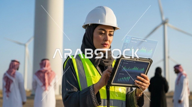 مهندسة سعودية تستخدم جهاز لوحي في محطة طاقة الرياح