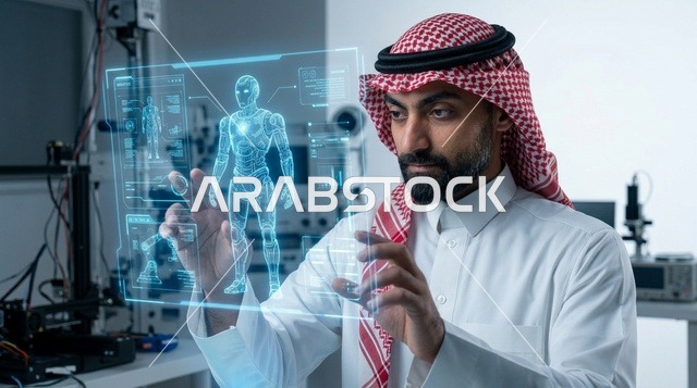 Saudi Engineer Using Holographic Interface in Lab