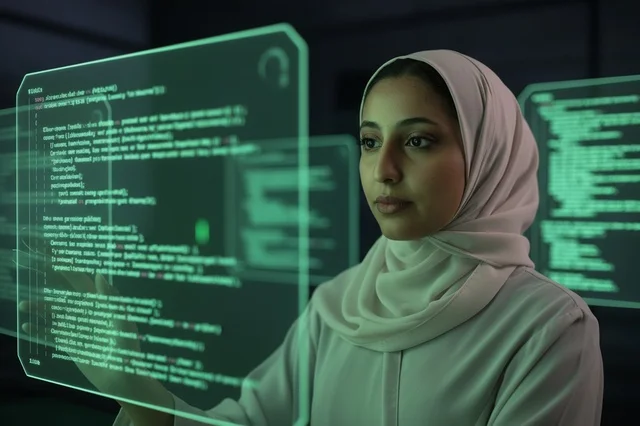 Saudi Woman Programmer Using Holographic Interface