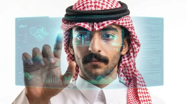 Saudi Man Using Futuristic Holographic Tech Interface