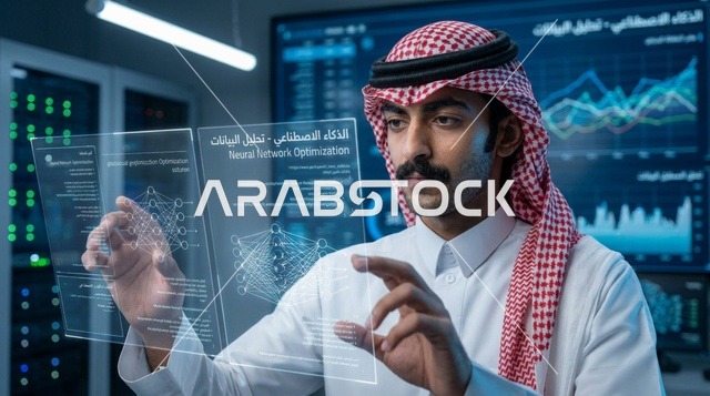 مهندس سعودي يستخدم شاشة هولوغرام في مركز بيانات