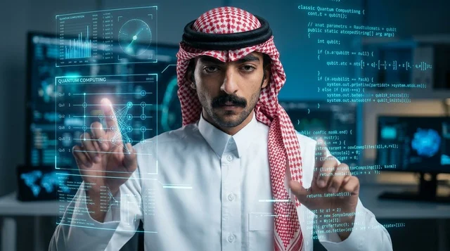 مبرمج سعودي يتفاعل مع واجهة هولوغرام ذكية متطورة