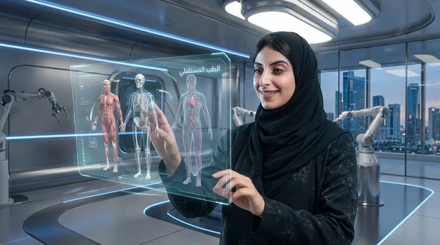 Saudi Female Doctor Using Futuristic Hologram Screen