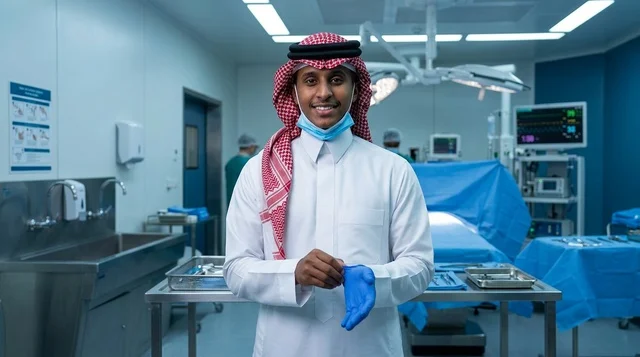 طبيب جراح سعودي بالثوب التقليدي داخل غرفة العمليات