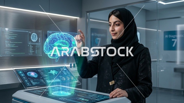 عالمة عربية تتفاعل مع هولوغرام الدماغ البشري بالمختبر