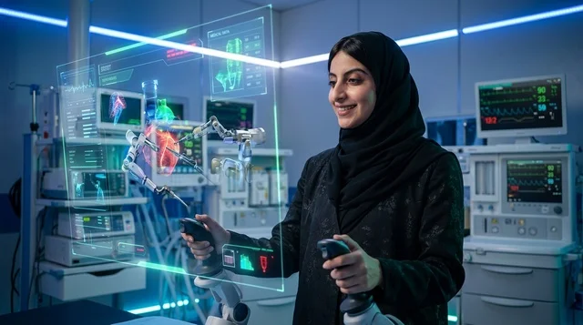 طبيبة سعودية تتحكم في روبوت جراحي داخل غرفة العمليات