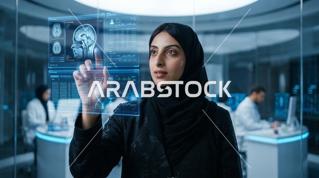 عالمة سعودية تستخدم شاشة هولوغرام طبية مستقبلية في مختبر