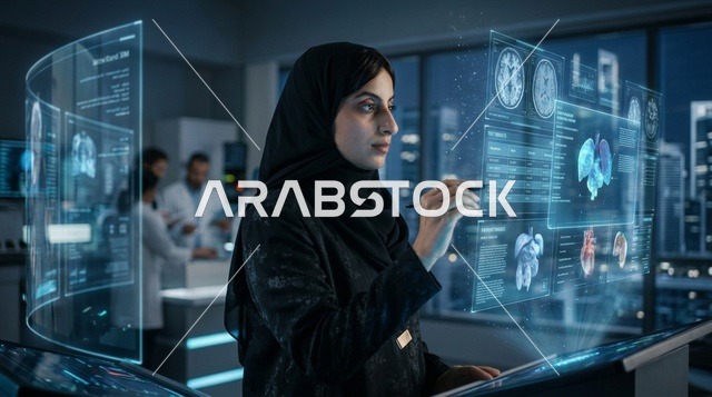 عالمة سعودية تستخدم شاشة هولوغرام طبية متطورة في المختبر