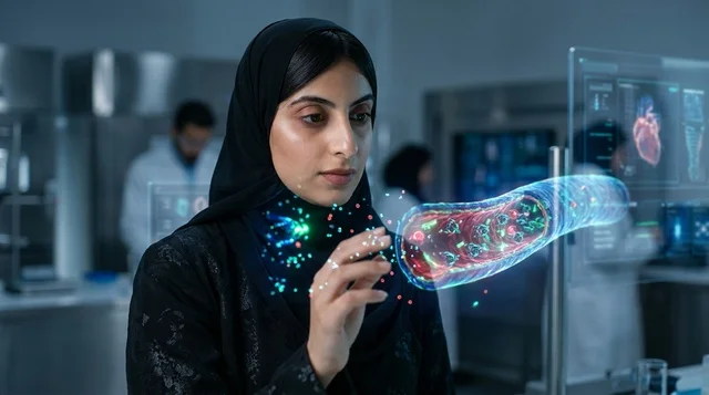 A Saudi doctor in a fully equipped medical laboratory.