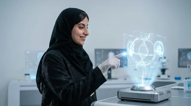 A Saudi doctor in a fully equipped medical laboratory.