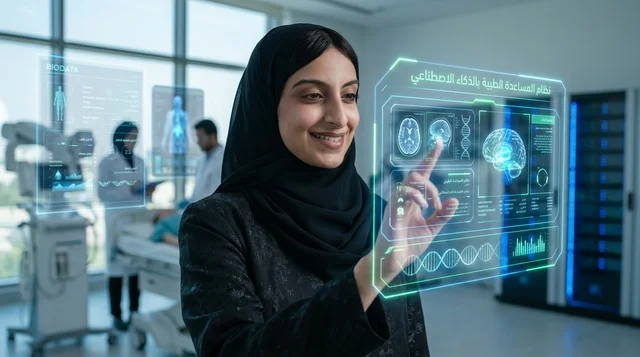 Saudi Female Doctor Using Futuristic Holographic Medical Screen