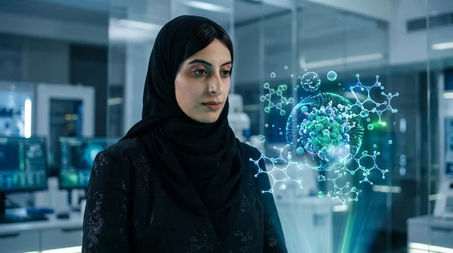 A Saudi doctor in a fully equipped medical laboratory.
