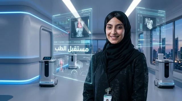 طبيبة سعودية بالعباءة والحجاب في مستشفى مستقبلي متطور