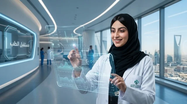 طبيبة سعودية تستخدم شاشة هولوغرام طبية في الرياض
