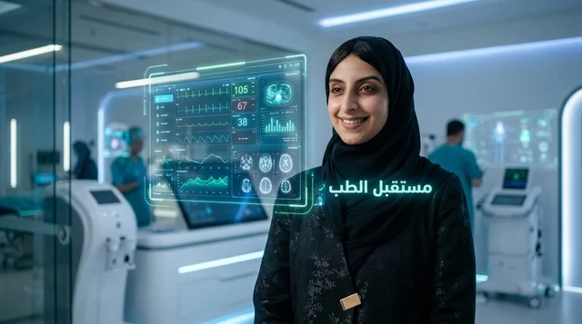 طبيبة سعودية بالعباءة في مستشفى المستقبل الذكي