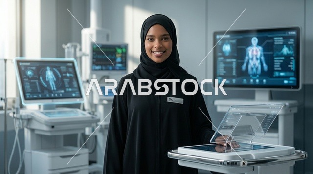 طبيبة سعودية في مختبر طبي متطور بالكامل