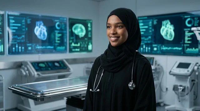 Emirati Female Doctor in High Tech Medical Laboratory Emirati Female Doctor in High Tech Medical Laboratory