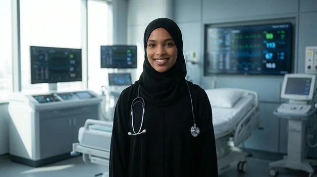 A Saudi doctor in a fully equipped medical laboratory.