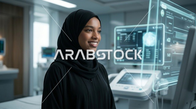 طبيبة سعودية في مختبر طبي متطور بالكامل