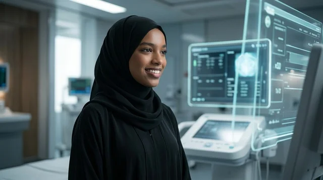 طبيبة سعودية في مختبر طبي متطور بالكامل