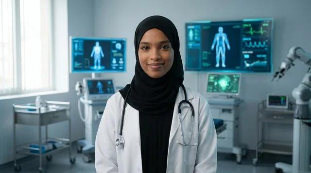 Saudi Female Doctor in High Tech Medical Laboratory